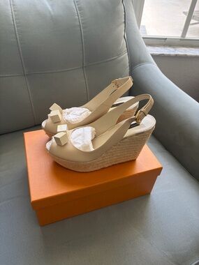 Beige Wedge Espadrille Slingback Heels - Women NWT Louis Vuitton